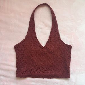 Garage Red Lace Halter Crop Top (S)